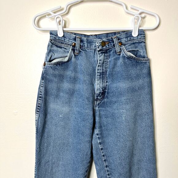 Vtg 90s Wrangler Taper Leg Womens 24" Waist Denim Jeans Blue High Waist Mom Jean - Picture 3 of 6
